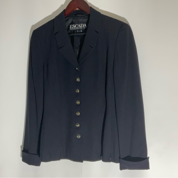 Escada Margaretha Ley 100% New Wool Dark Blue 7-Button Closure Cuffed Sleeve 36. - Picture 3 of 16